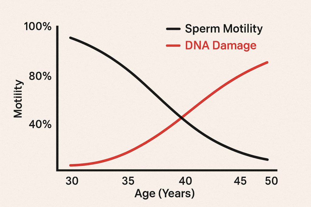 با افزایش سن به سمت 50 سالگی تحرک اسپرم کاهش می یابد. 
